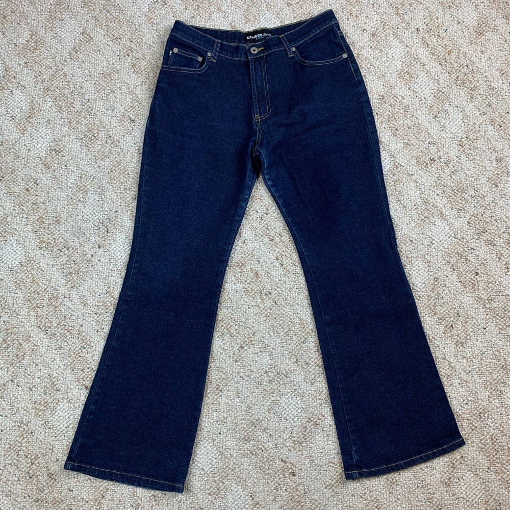 Express dark wash low rise boot cut size 11/12 S